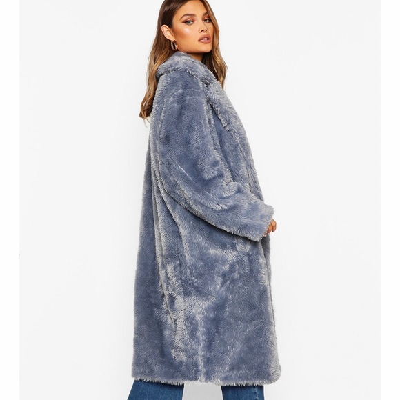 LAST ONE GORGEOUS BLUE COLOR BOOHOO OVERSIZED TEDDY FAUX FUR COAT - Picture 2 of 16